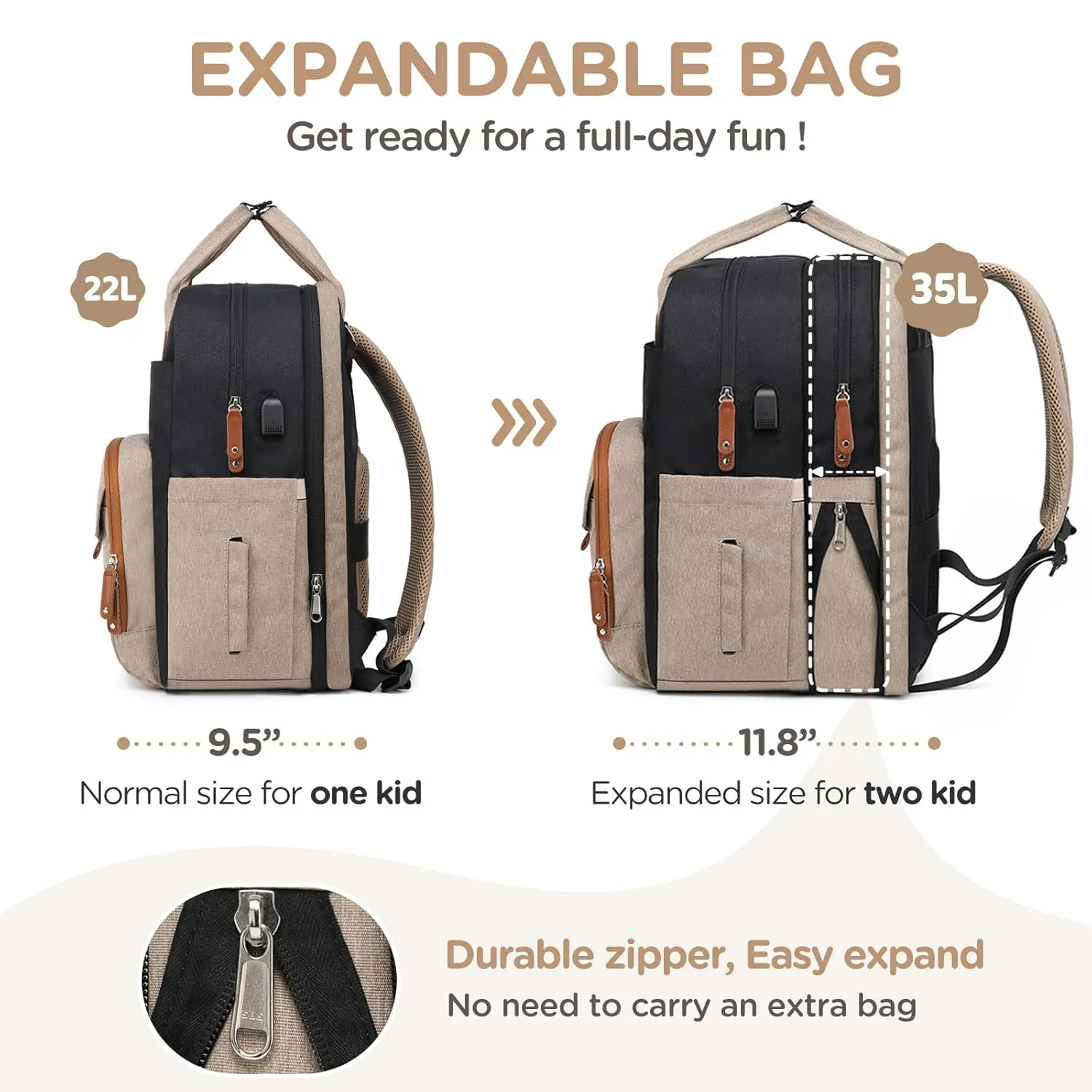 Extra Large Diaper Bag for 2 Kids - Expandable 35L Twin Baby Bags Backpack with 4 Insulated & 16" Laptop Pocket & 2 Compartments - Big Diapers Backpacks - Travel Pañaleras Para Bebe, Unisex