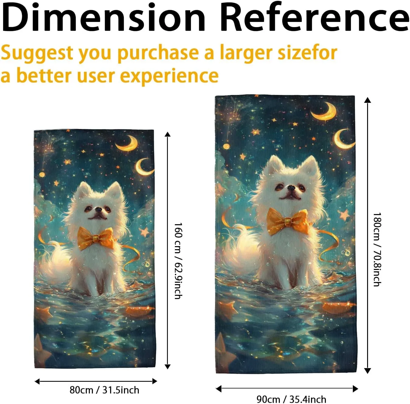 Fanciful White Pomeranian Beach Towel Cute Dog Print Microfiber, Quick Dry Soft Absorbent Sand Free Towel for Beach Pool Travel Picnic Essentials 62x31 Inch