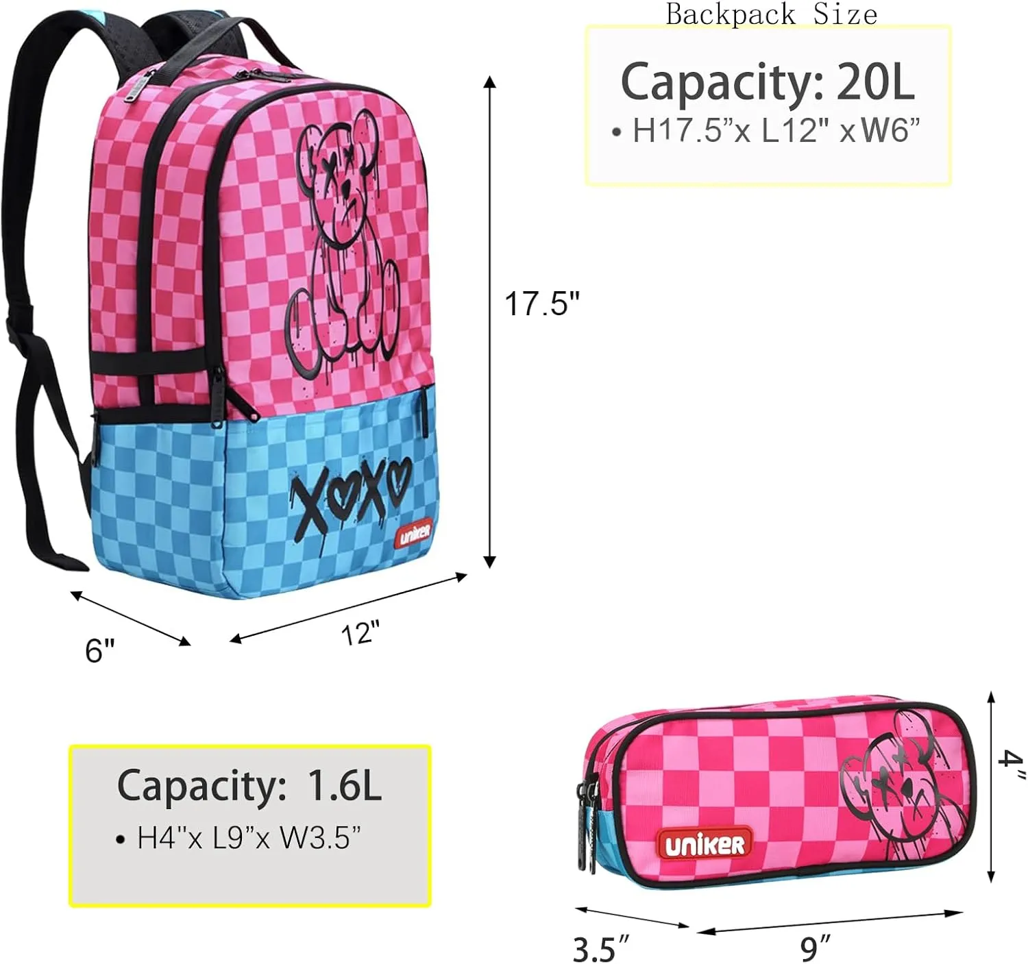 Fashion 2 in 1 Backpack Set with Cosmetic Bag,Casual Daypack Women,Backpack and Carry-on 2Pcs Set,Lightweight Travel Backpack,Laptop Backpack with with USB Port,Graphic Backpacks Checkerboard Pink