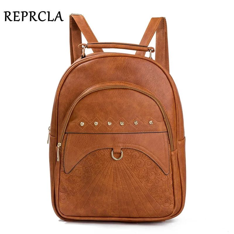 Female Women High-quality PU Capacity Bagpack Bags Backpack Vintage Backpacks Large Leather Stylish design Bag REPRCLA School Rivet Shoulder Mochila