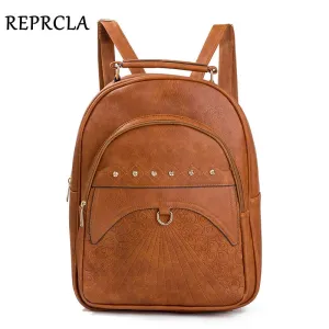 Female Women High-quality PU Capacity Bagpack Bags Backpack Vintage Backpacks Large Leather Stylish design Bag REPRCLA School Rivet Shoulder Mochila