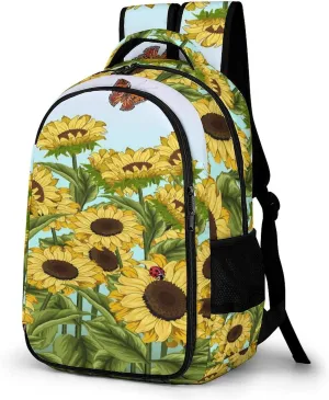 Field Sunflowers Butterflies Laptop Backpack Vintage Flowering Shrubs Travel Bags Daypack Durable Work Camping Hiking Back Packs for Women Men