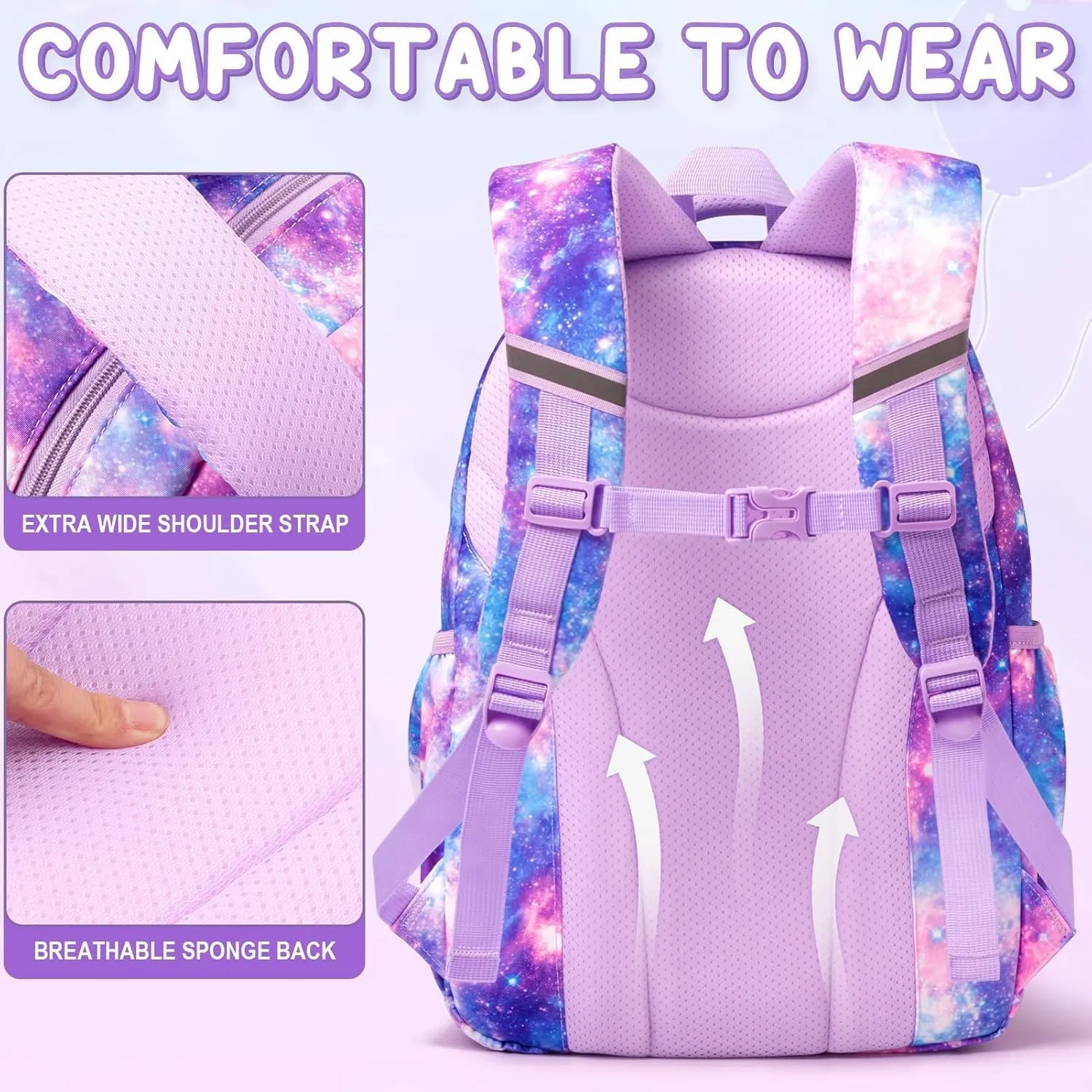 Fimibuke Kids Backpack for School Girls, 3Pcs Waterproof Girls Backpack with Lunch Box & Pencil Pouch - Lightweight School Backpack Blue Bookbag for Ages 6  Elementary Middle School Teens Girls