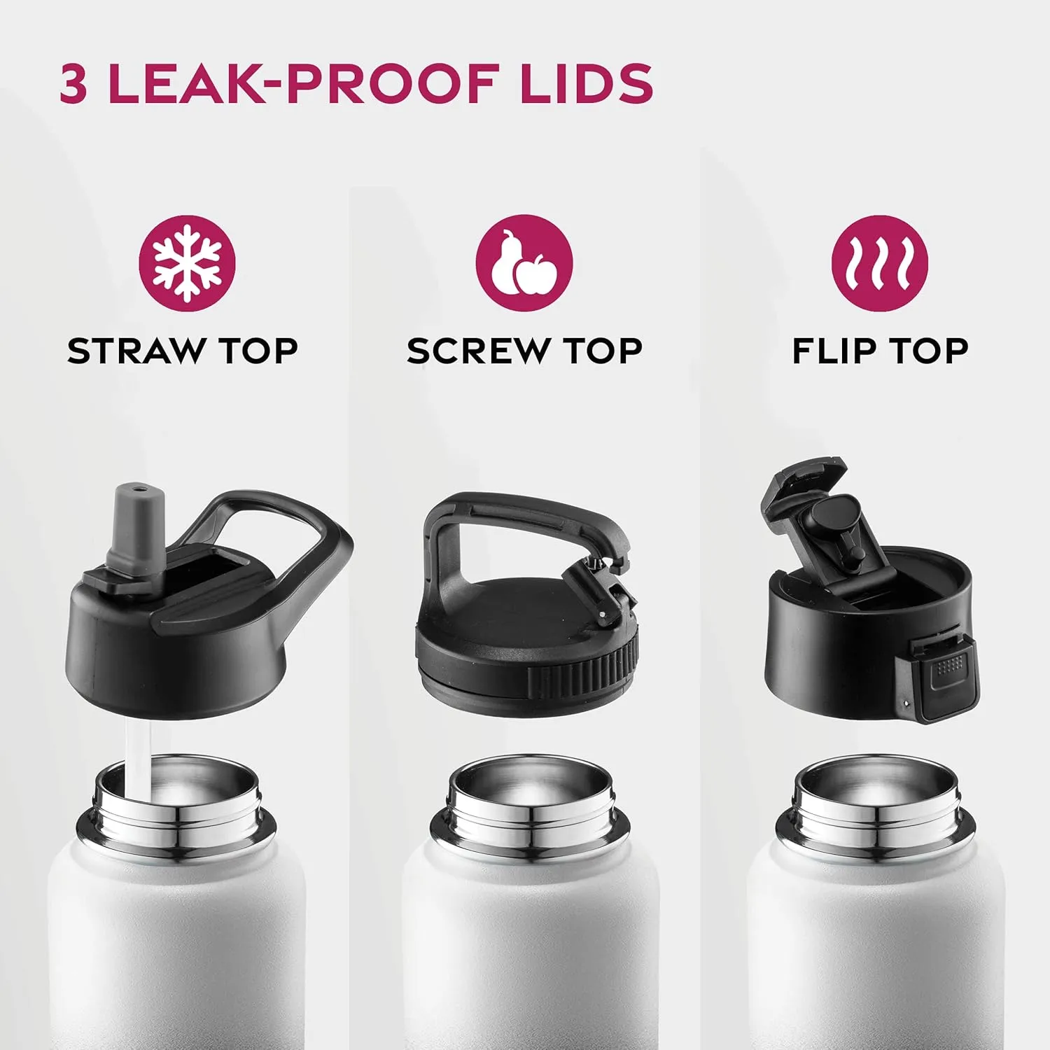 FineDine Water Bottle - Stainless Steel Insulated Water Bottle with Straw Lid, Flip Lid & Wide-Mouth Cap - Keeps Hot and Cold - 25 Oz / 739ml - Dreamy Black-White