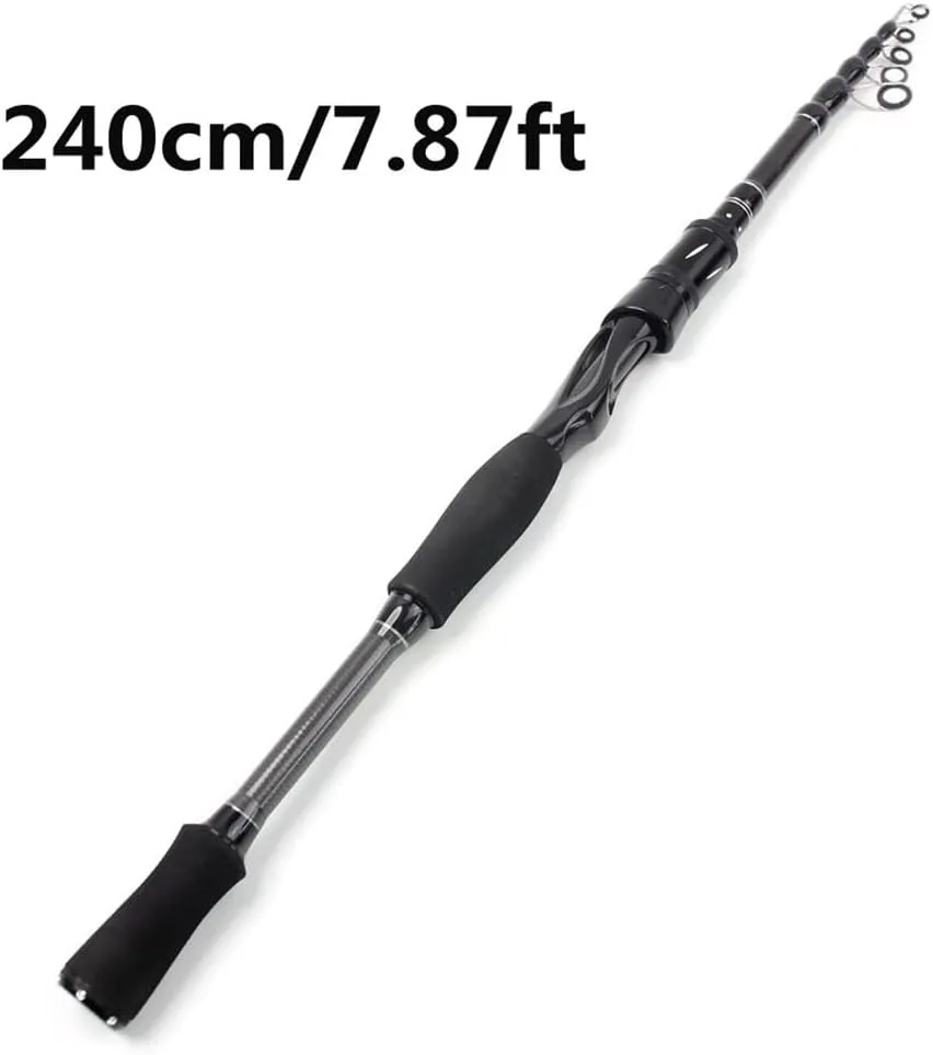 Fishing Rod Carbon Shock Absorbing Spinning Rod Ultra Light Short Section Fishing Pole for Saltwater & Freshwater Fishing(2.4m)