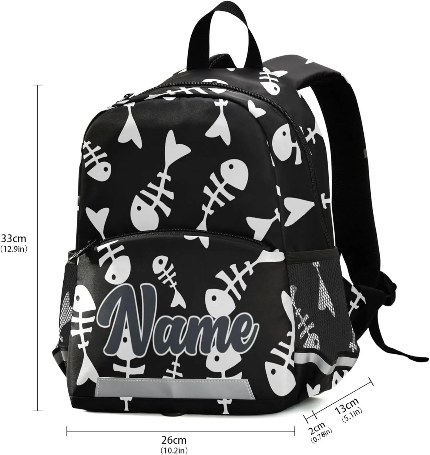 Fisyme Cute Fish Bone Custom Backpack Schoolbag Kids Daypack Toddler Travel School Bag Small Backpacks for Kindergarten Preschool Nursery Boys Girl