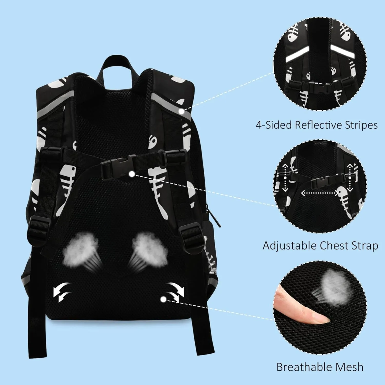 Fisyme Cute Fish Bone Custom Backpack Schoolbag Kids Daypack Toddler Travel School Bag Small Backpacks for Kindergarten Preschool Nursery Boys Girl