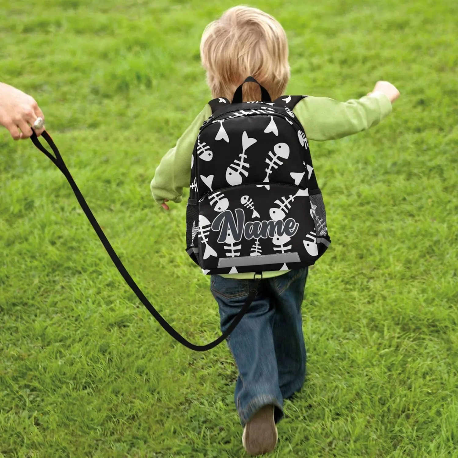Fisyme Cute Fish Bone Custom Backpack Schoolbag Kids Daypack Toddler Travel School Bag Small Backpacks for Kindergarten Preschool Nursery Boys Girl