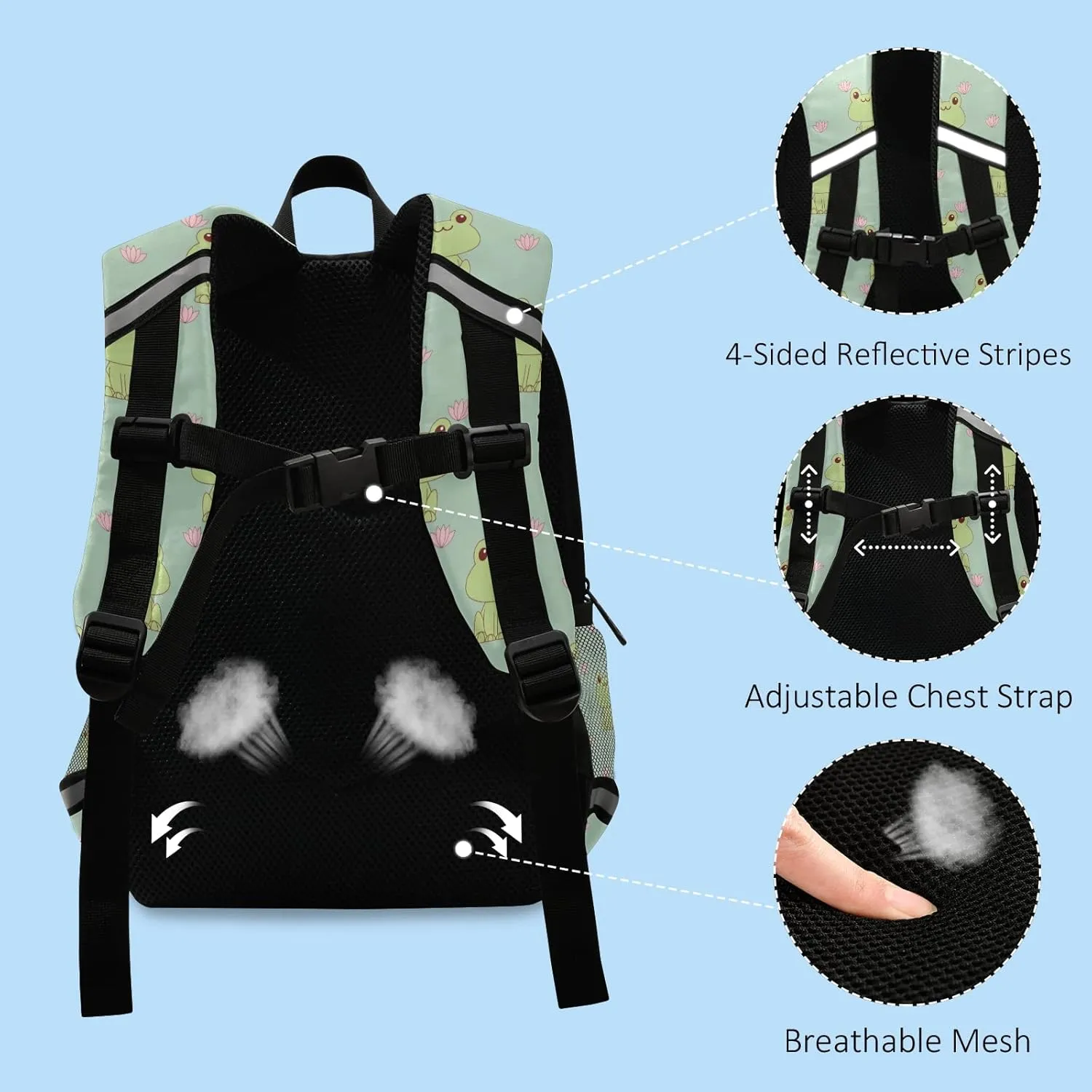 Fisyme Cute Frog Backpack Schoolbag Kids Daypack Toddler Travel School Bag Small Mini Backpacks for Kindergarten Preschool Nursery Children Girl Boys with Chest Strap