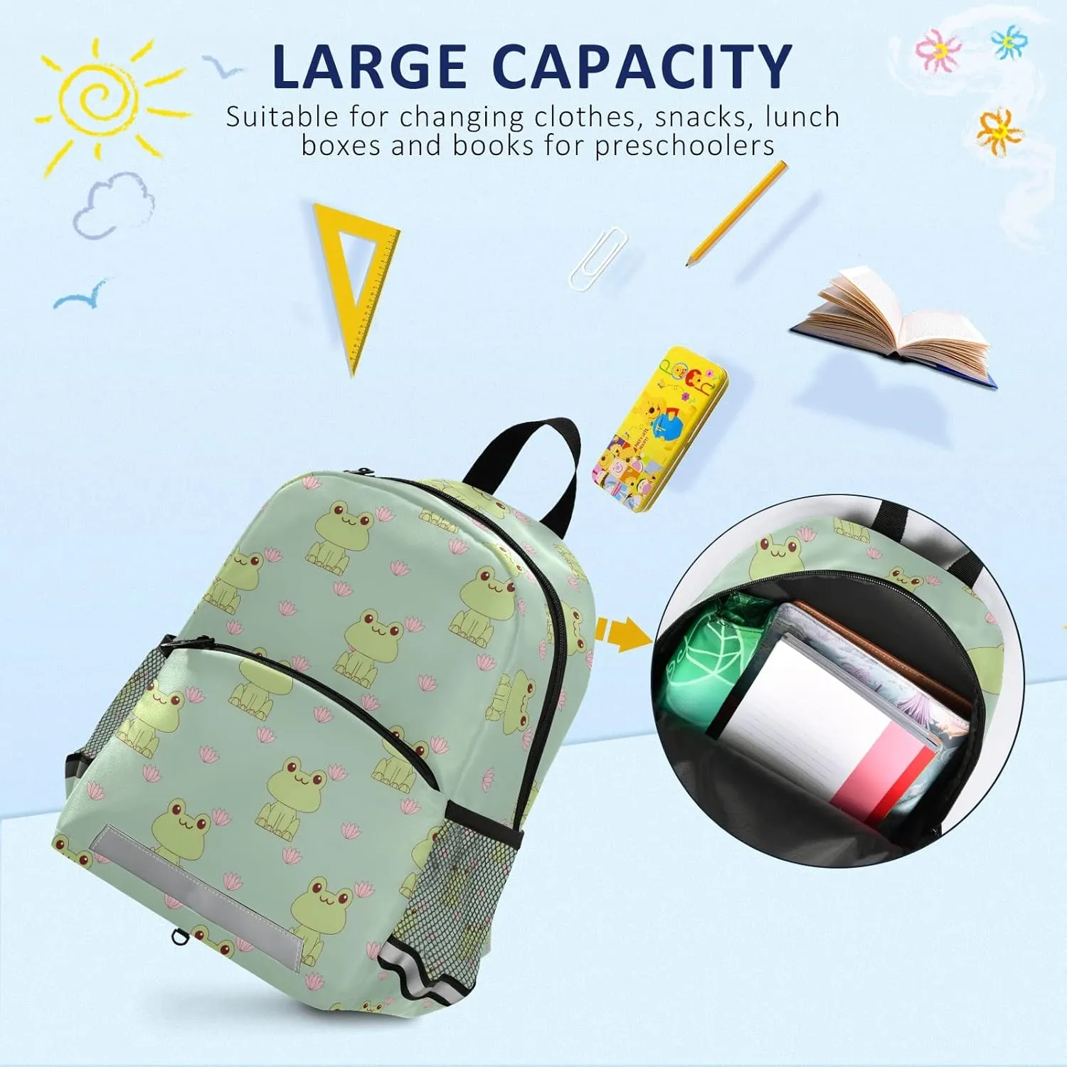 Fisyme Cute Frog Backpack Schoolbag Kids Daypack Toddler Travel School Bag Small Mini Backpacks for Kindergarten Preschool Nursery Children Girl Boys with Chest Strap
