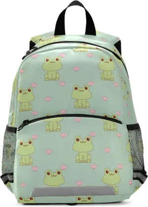 Fisyme Cute Frog Backpack Schoolbag Kids Daypack Toddler Travel School Bag Small Mini Backpacks for Kindergarten Preschool Nursery Children Girl Boys with Chest Strap