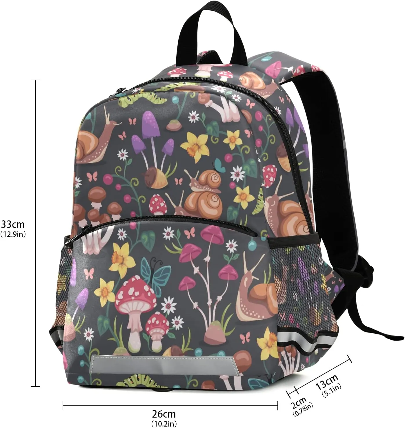 Fisyme Forest Mushrooms Snails Backpack Schoolbag Kids Daypack Toddler Travel School Bag Small Mini Backpacks for Kindergarten Preschool Nursery Children Boys Girls with Chest Strap