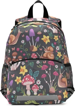 Fisyme Forest Mushrooms Snails Backpack Schoolbag Kids Daypack Toddler Travel School Bag Small Mini Backpacks for Kindergarten Preschool Nursery Children Boys Girls with Chest Strap