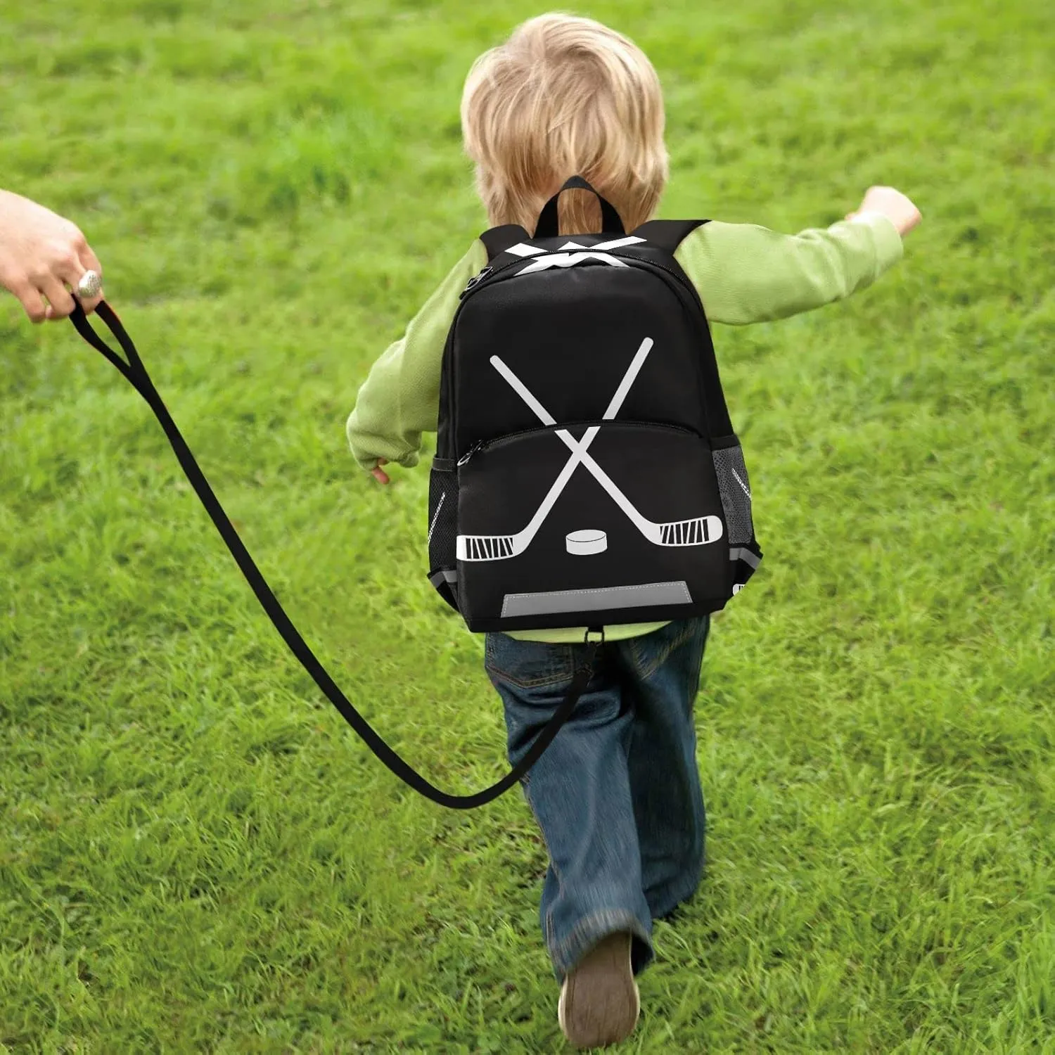Fisyme Hockey Stick Puck Black Backpack Schoolbag Kids Daypack Toddler Travel School Bag Small Mini Backpacks for Kindergarten Preschool Nursery Children Boys Girls with Chest Strap