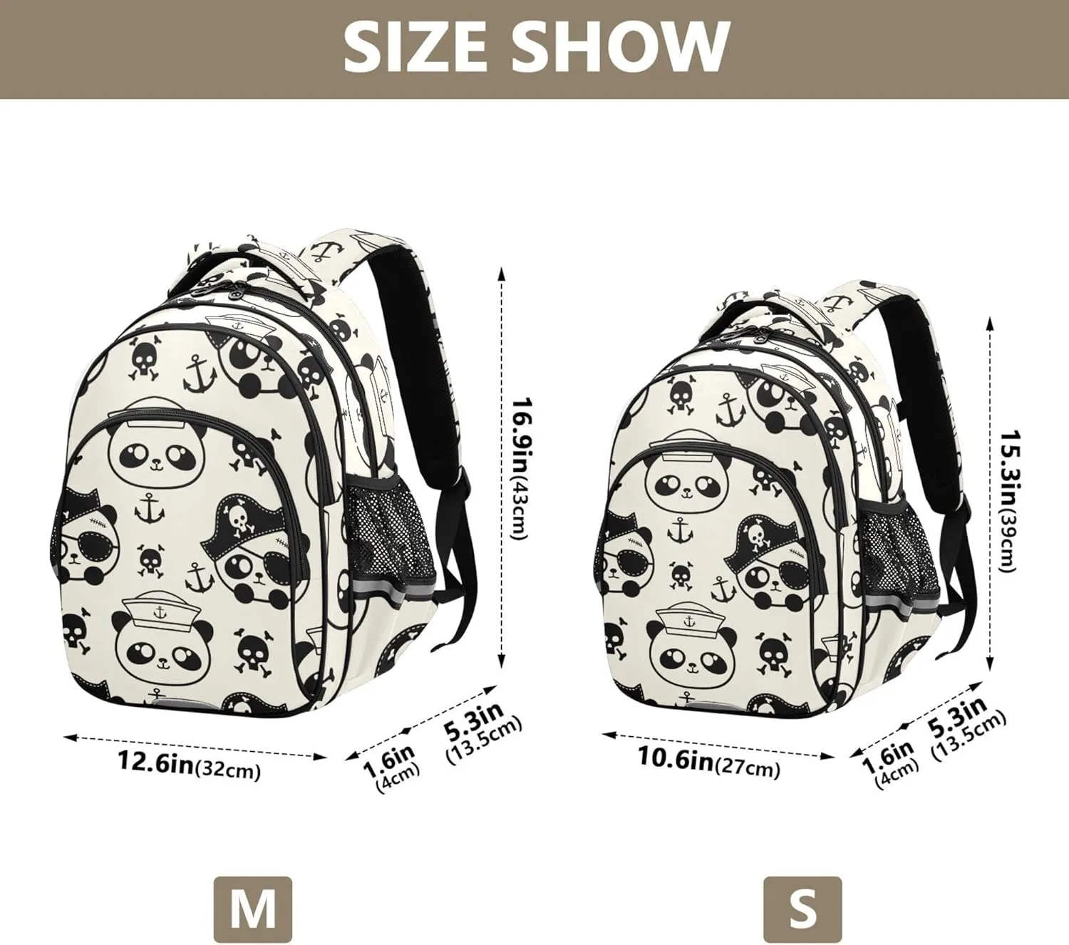 Fisyme Panda Sailors Pirate Backpack Laptop Back Pack Daycare Bag Bookbag Travel School Backpacks Medium