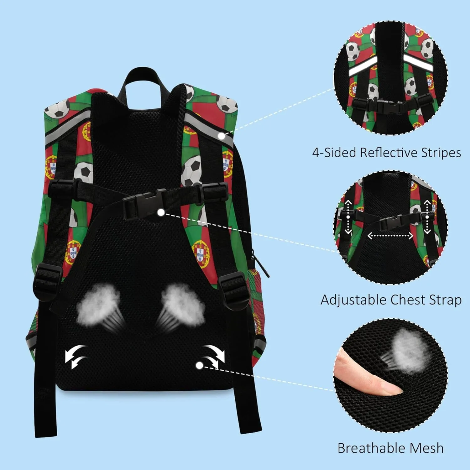 Fisyme Portugal Flags Soccer Backpack Schoolbag Kids Daypack Toddler Travel School Bag Small Mini Backpacks for Kindergarten Preschool Nursery Boys Girls