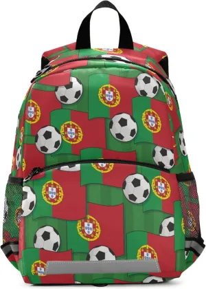 Fisyme Portugal Flags Soccer Backpack Schoolbag Kids Daypack Toddler Travel School Bag Small Mini Backpacks for Kindergarten Preschool Nursery Boys Girls