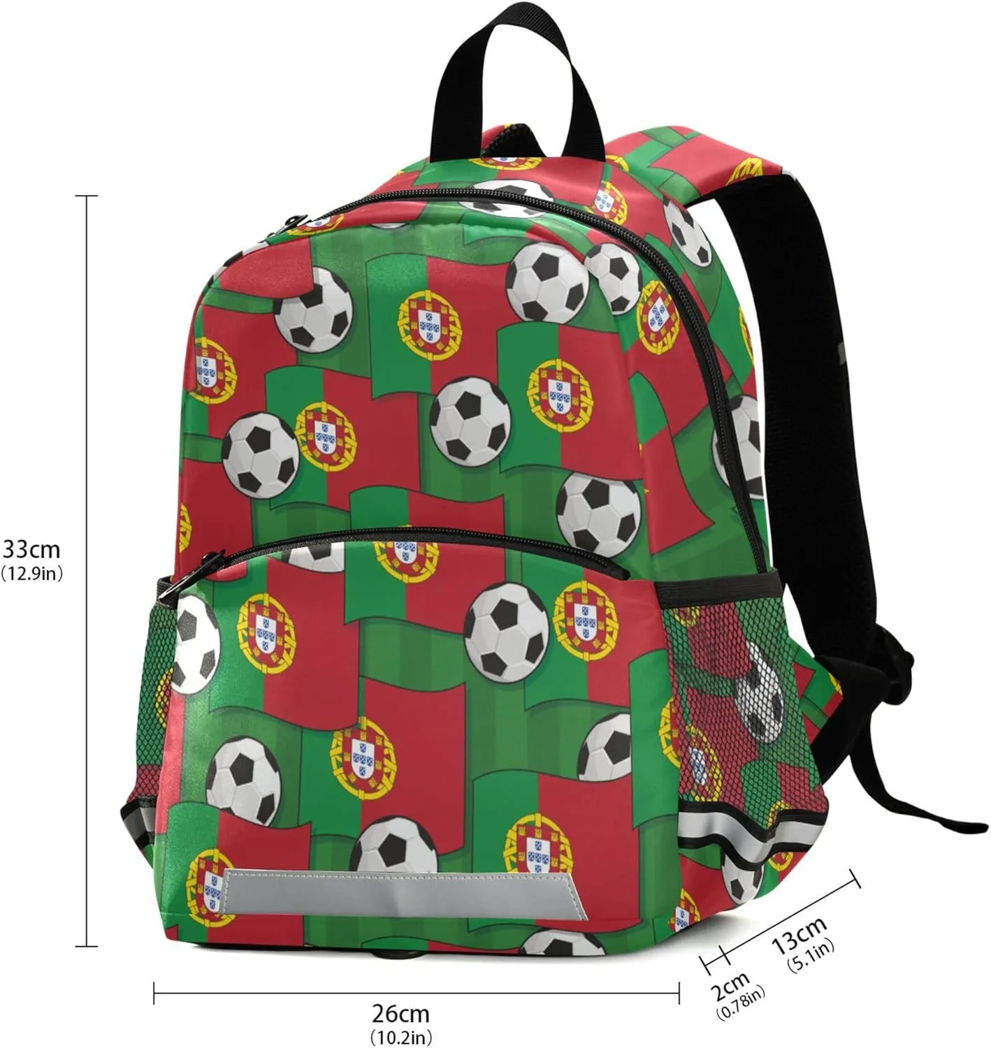 Fisyme Portugal Flags Soccer Backpack Schoolbag Kids Daypack Toddler Travel School Bag Small Mini Backpacks for Kindergarten Preschool Nursery Boys Girls