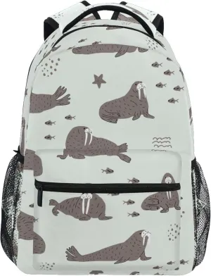Fisyme Sea Walrus Winter Laptop Backpack Bag Bookbag Casual Hiking Travel Computer Notebooks Daypacks