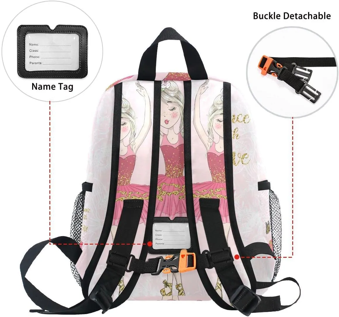 Fisyme Toddler Backpack Butterfly Cute Ballerina Girl School Bag Kids Backpacks for Kindergarten Preschool Nursery Girls Boys, S