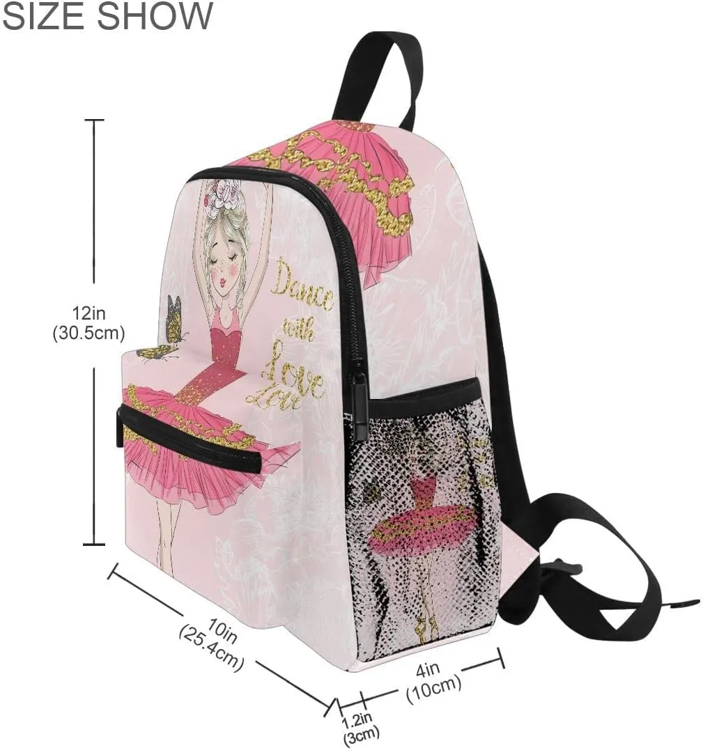 Fisyme Toddler Backpack Butterfly Cute Ballerina Girl School Bag Kids Backpacks for Kindergarten Preschool Nursery Girls Boys, S