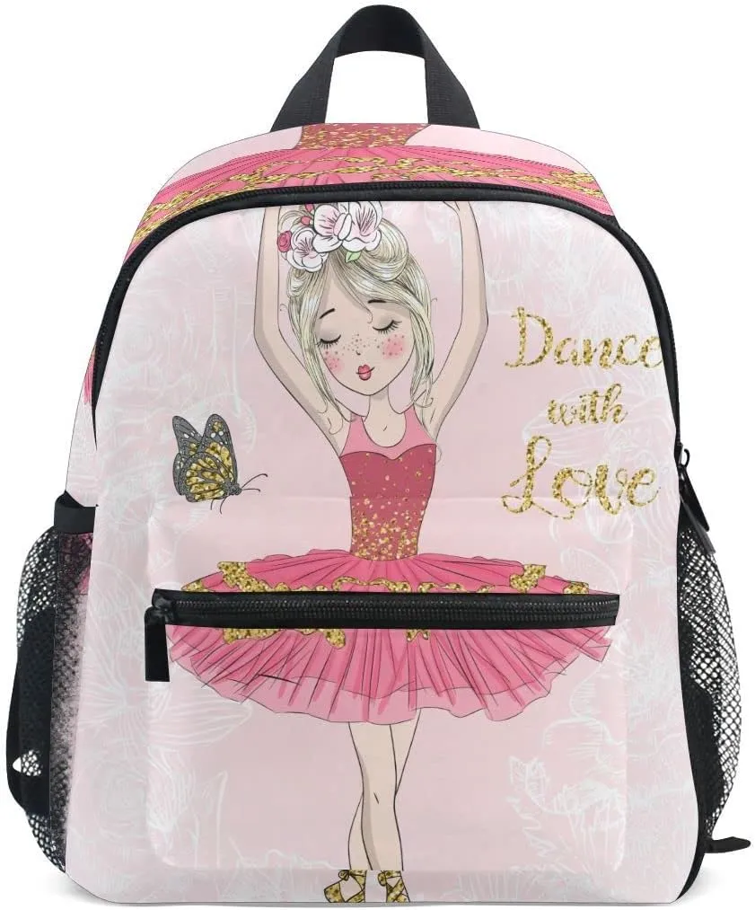 Fisyme Toddler Backpack Butterfly Cute Ballerina Girl School Bag Kids Backpacks for Kindergarten Preschool Nursery Girls Boys, S