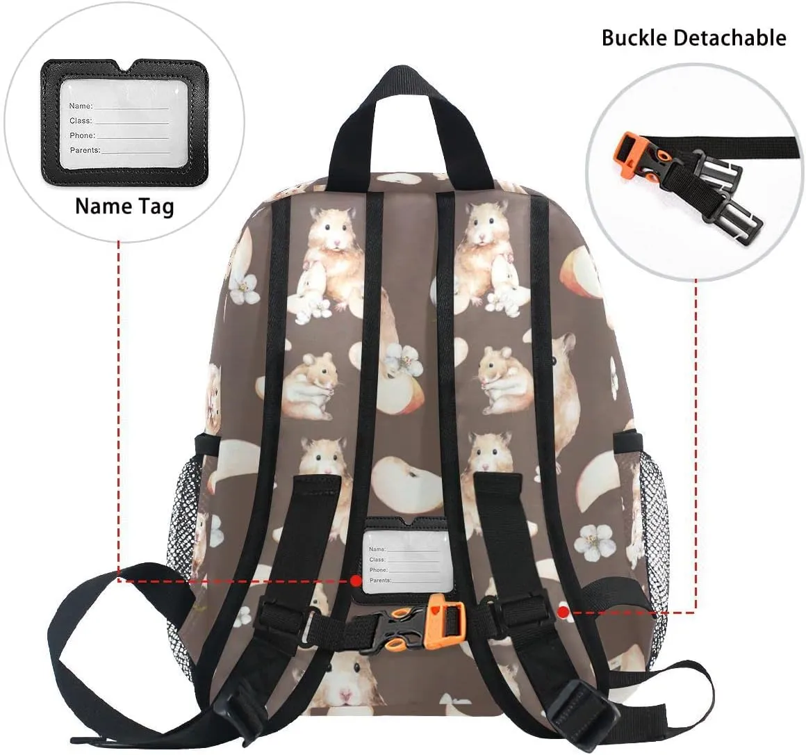 Fisyme Toddler Backpack Cute Hamster Mouse School Bag Kids Backpacks for Kindergarten Preschool Nursery Girls Boys, S