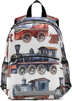 Fisyme Watercolor Steam Trains Backpack Schoolbag Kids Daypack Toddler Travel School Bag Small Backpacks for Kindergarten Preschool Boys Girl