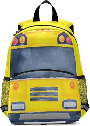 Fisyme Yellow School Bus Backpack Schoolbag Kids Daypack Toddler Travel School Bag Small Mini Backpacks for Kindergarten Preschool Nursery Boys Girls