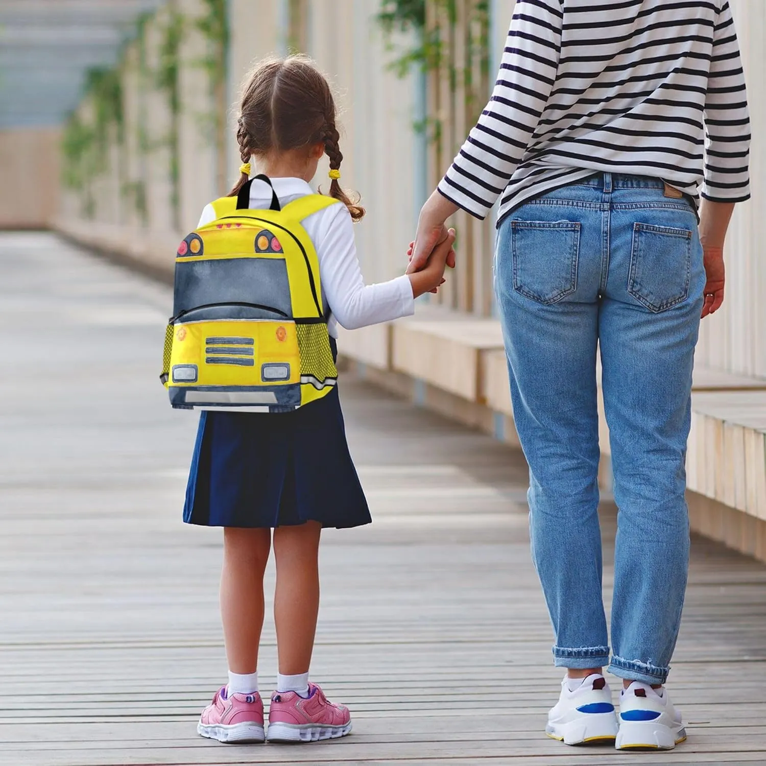 Fisyme Yellow School Bus Backpack Schoolbag Kids Daypack Toddler Travel School Bag Small Mini Backpacks for Kindergarten Preschool Nursery Boys Girls