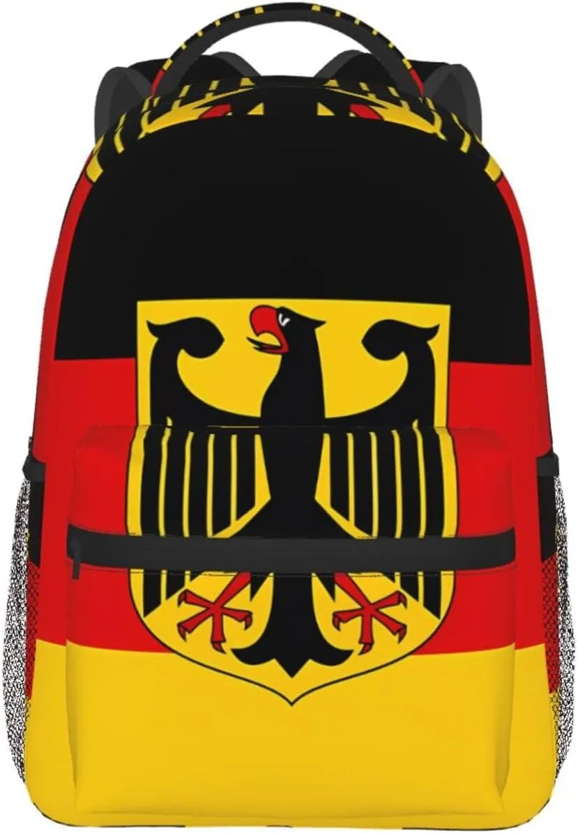 Flag German Coat Of Arms Casual Backpack Travel Pack Bag Laptop Backpacks With Side Pockets Front Zipper Pockets Bookpack Daypack Picnic Rucksack Computer Bag