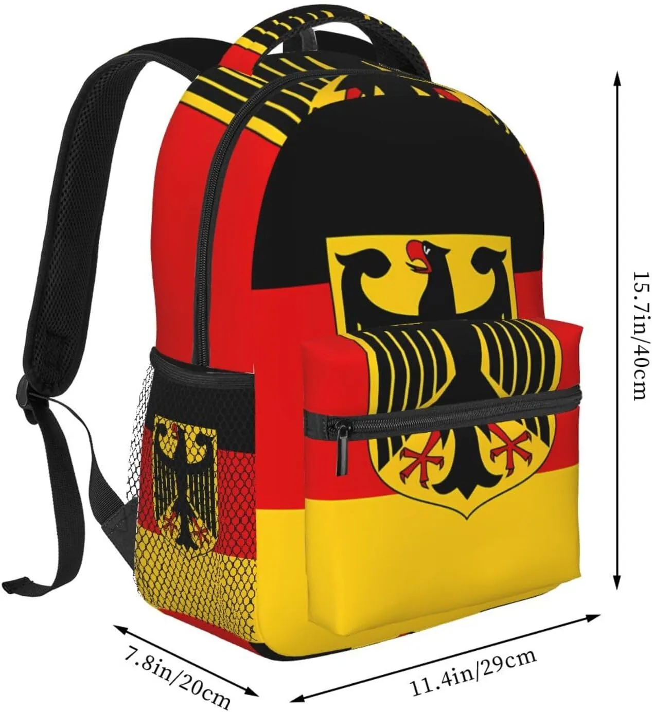 Flag German Coat Of Arms Casual Backpack Travel Pack Bag Laptop Backpacks With Side Pockets Front Zipper Pockets Bookpack Daypack Picnic Rucksack Computer Bag