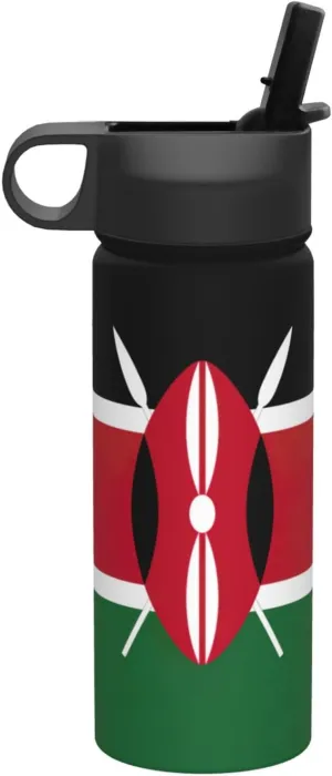 Flag of Kenya Print Flask Stainless Steel Water Bottle with Straw 18OZ FOR Outdoor Gym Commute
