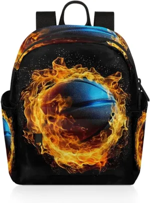 Flame Basketball Mini Backpack Purse for Women Fashion Lightweight Small Backpacks Shoulder Bag for Travel Work Shopping