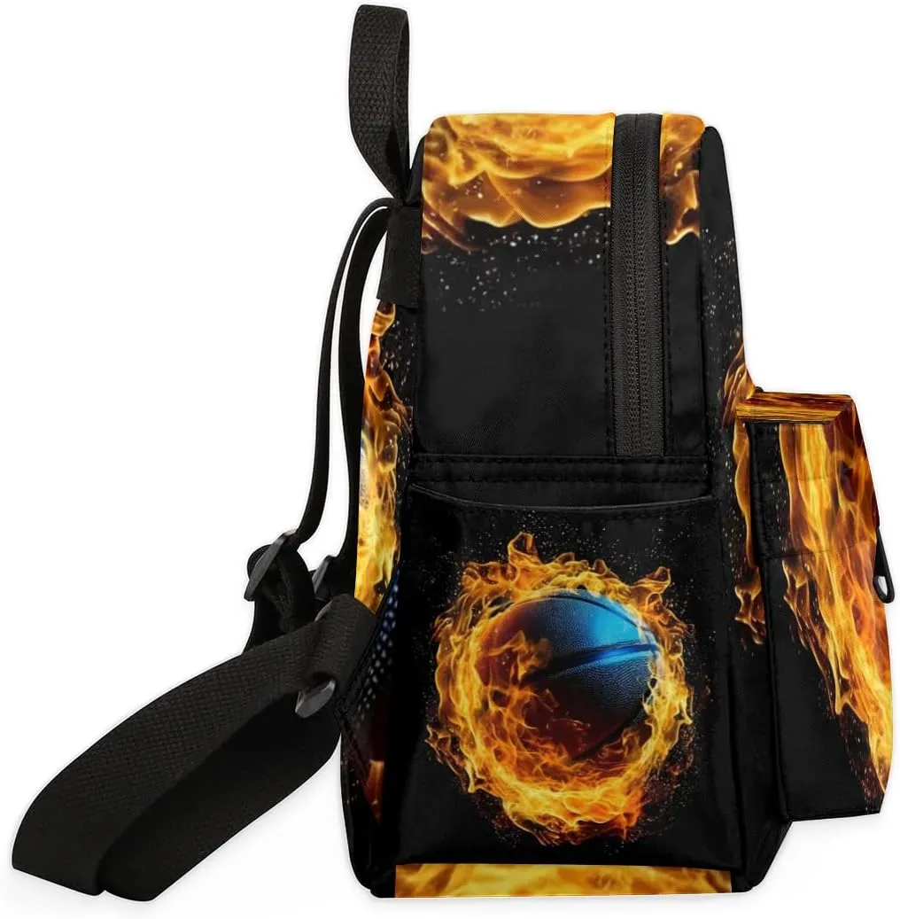 Flame Basketball Mini Backpack Purse for Women Fashion Lightweight Small Backpacks Shoulder Bag for Travel Work Shopping
