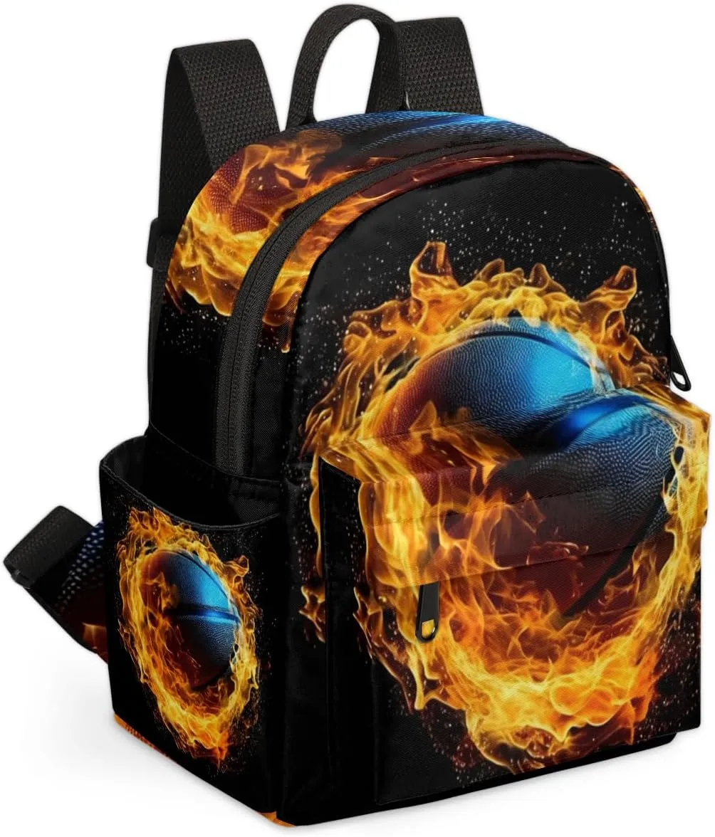 Flame Basketball Mini Backpack Purse for Women Fashion Lightweight Small Backpacks Shoulder Bag for Travel Work Shopping
