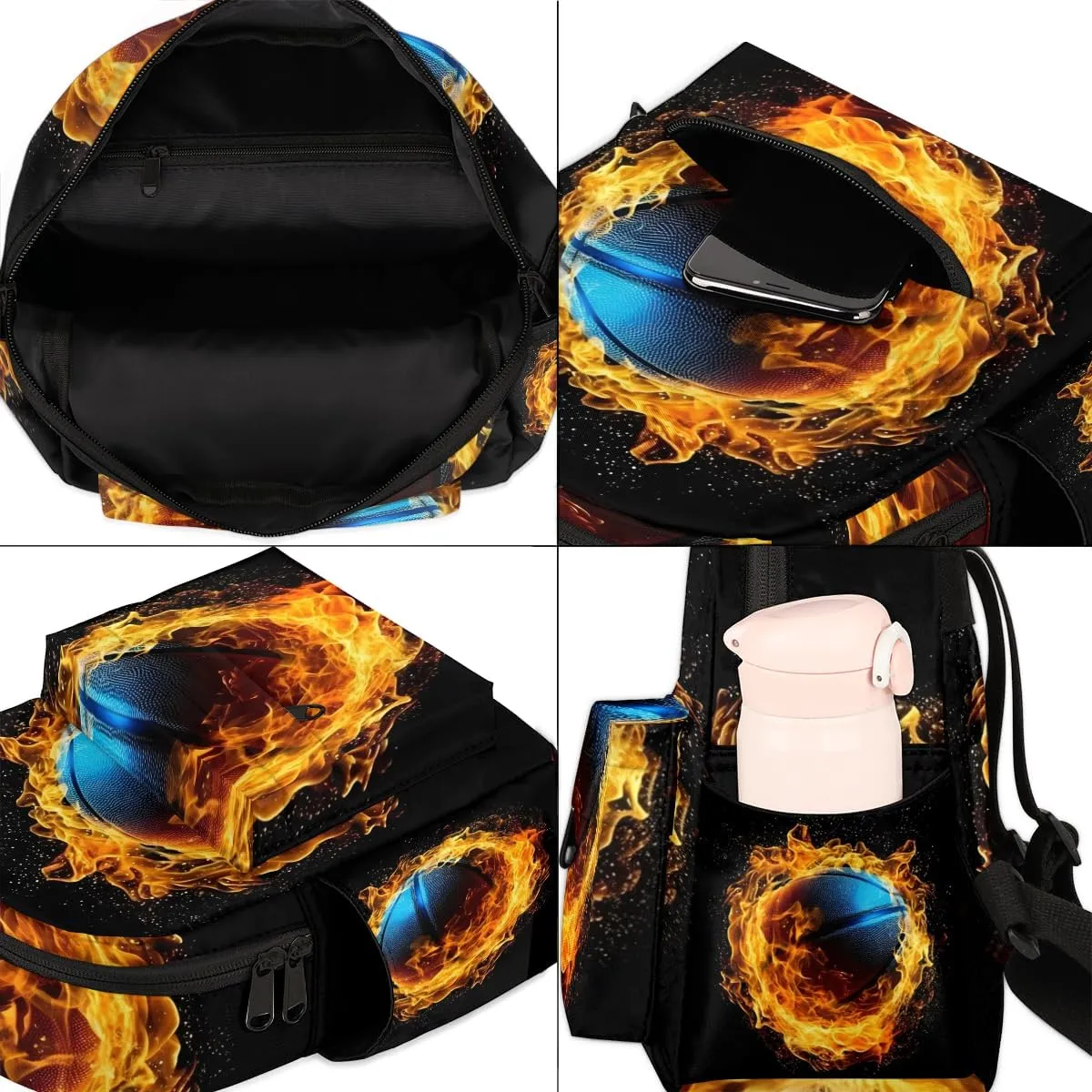 Flame Basketball Mini Backpack Purse for Women Fashion Lightweight Small Backpacks Shoulder Bag for Travel Work Shopping