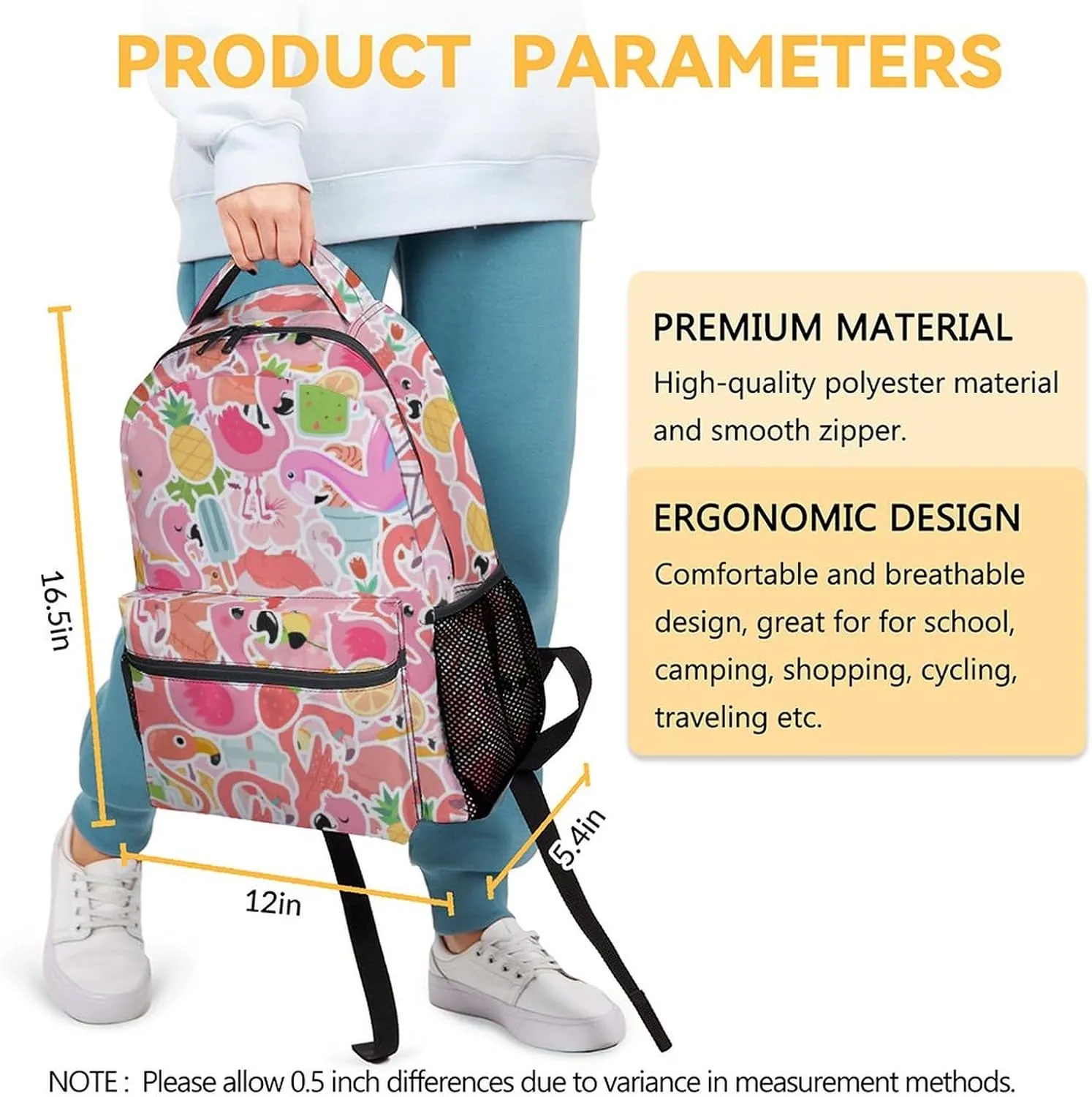 Flamingo Backpack for Girls Boys, 16 Inch Pink Backpacks for School, Cute Lightweight Durable Bookbag for Kids