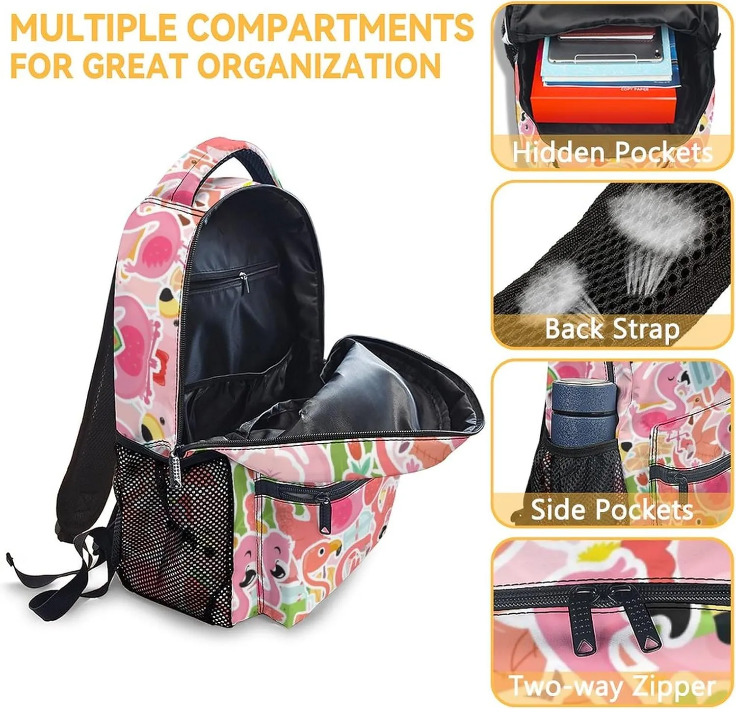 Flamingo Backpack for Girls Boys, 16 Inch Pink Backpacks for School, Cute Lightweight Durable Bookbag for Kids