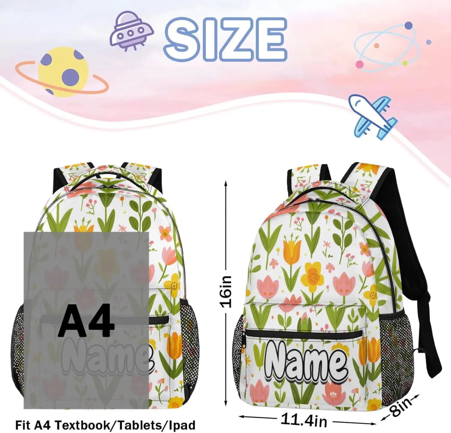 Flower Tulips Large Backpack Fashion Travel Backpacks for Business Women Men Casual Laptop Bag Waterproof Lightweight Shoulder Bags 16in