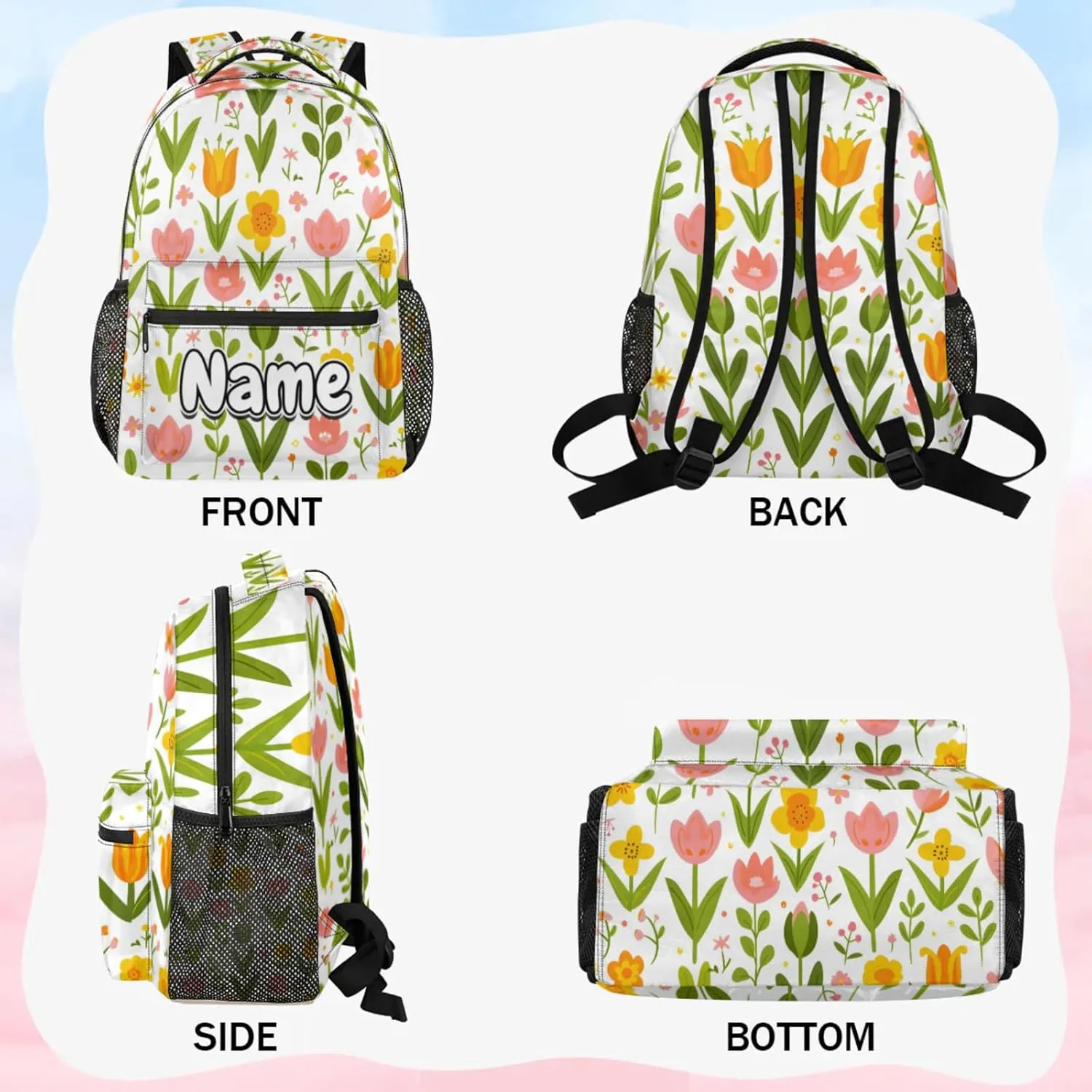 Flower Tulips Large Backpack Fashion Travel Backpacks for Business Women Men Casual Laptop Bag Waterproof Lightweight Shoulder Bags 16in