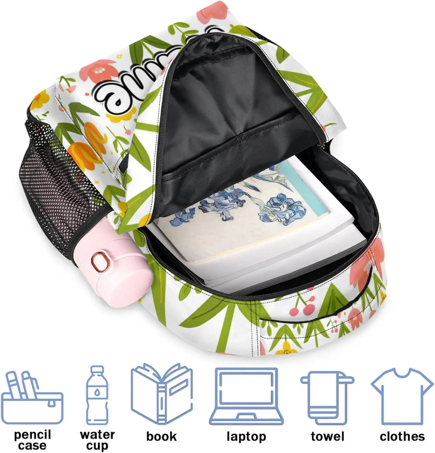 Flower Tulips Large Backpack Fashion Travel Backpacks for Business Women Men Casual Laptop Bag Waterproof Lightweight Shoulder Bags 16in