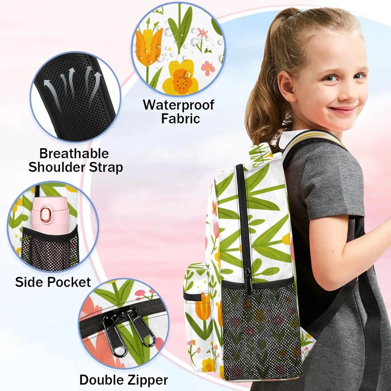 Flower Tulips Large Backpack Fashion Travel Backpacks for Business Women Men Casual Laptop Bag Waterproof Lightweight Shoulder Bags 16in