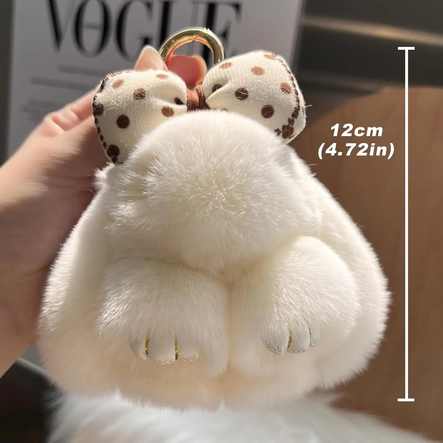 Fluffy Bunny Keychain with Bow Cute Plush Key Rings Soft Pompom Keychain for Women Girls backpack Handbag