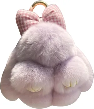 Fluffy Bunny Keychain with Bow Cute Plush Key Rings Soft Pompom Keychain for Women Girls backpack Handbag