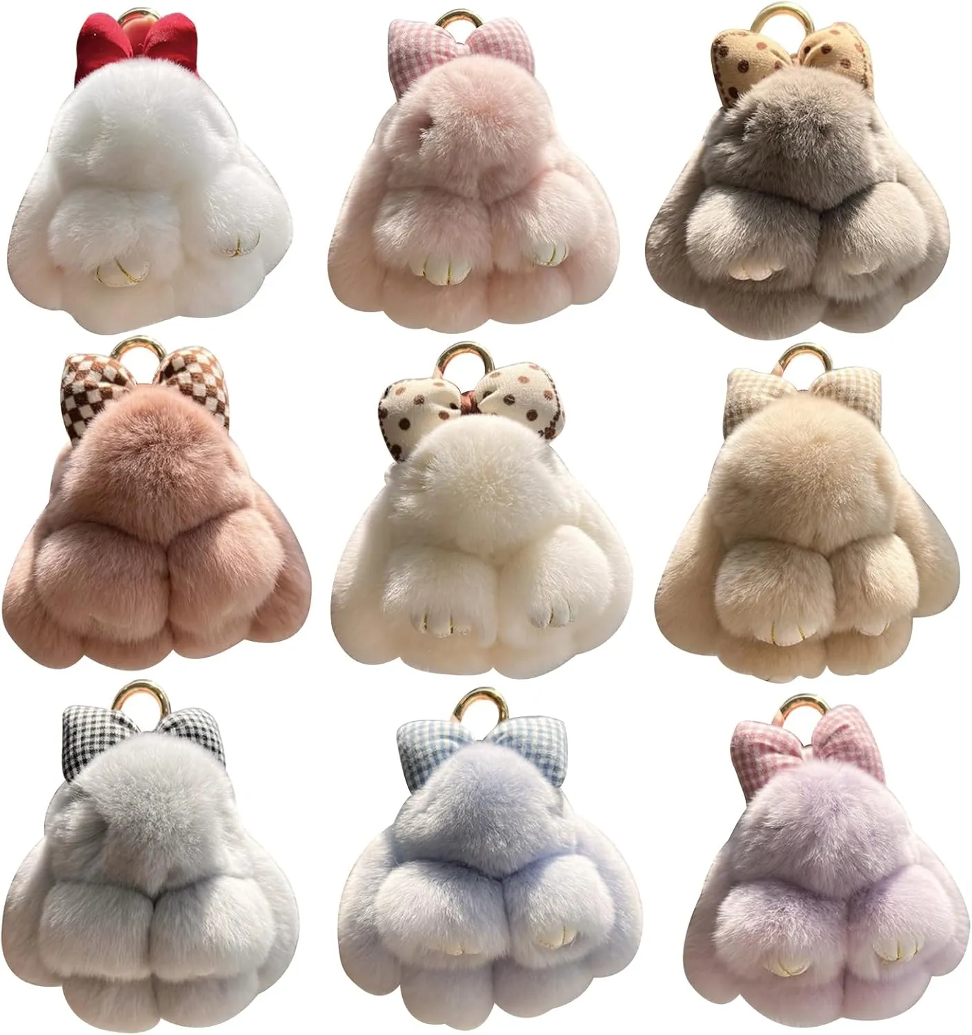 Fluffy Bunny Keychain with Bow Cute Plush Key Rings Soft Pompom Keychain for Women Girls backpack Handbag