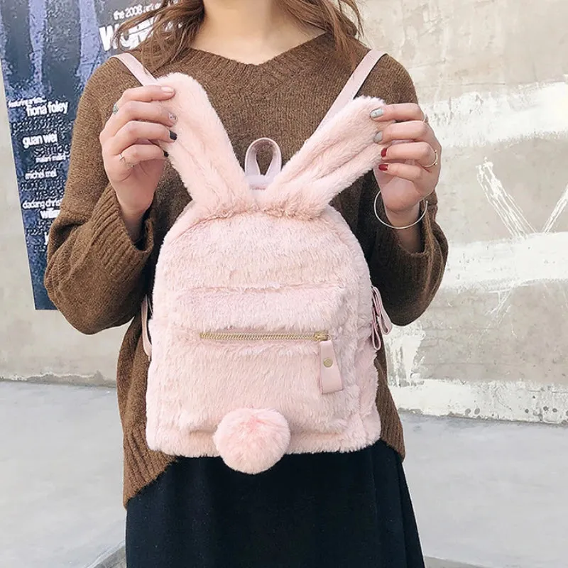 Fluffy Rabbit Backpack 🐇✨ Kawaii School Bag for Kids - Cute & Cozy Travel Companion!