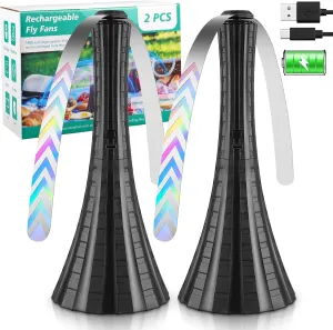Fly Fans for Tables Rechargeable, 1800mah Table Fans to Keep Flies Away by Soft Blades, Fly Repellent Outdoor Patio, Camping Picnic Essentials, BBQ Party Supplies for Food, 2pcs