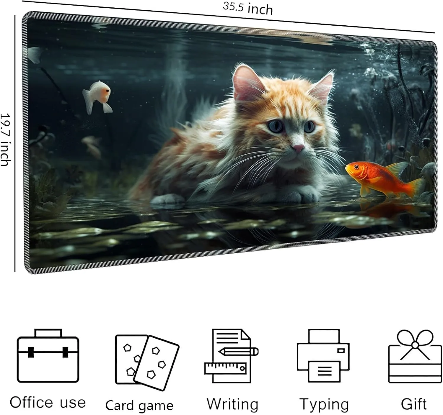 for MTG Playmat,Card Playmat Stitched with Magic Zone for MTG Card Game Playing,(35.5x19.7 in) Card Playmats Smooth Cloth Surface Non-Slip Silicone Bottom Battle Game Mat-cat and Fish