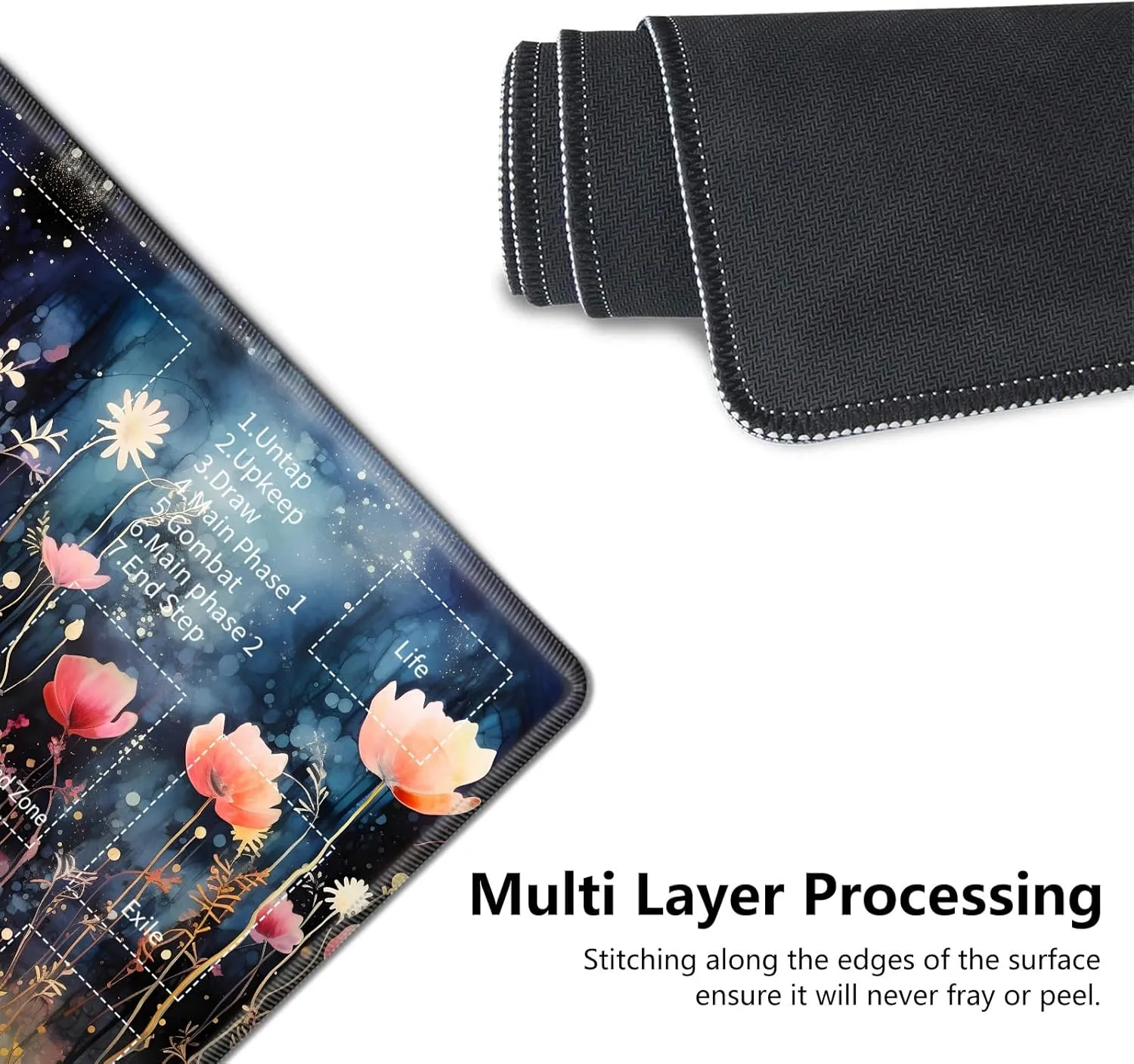 for MTG Playmat,Card Playmat Stitched with Magic Zone for MTG Card Game Playing,(35.5x19.7 in) Card Playmats Smooth Cloth Surface Non-Slip Silicone Bottom Battle Game Mat-Colorful flowerss